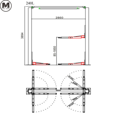 1850mm ύψος 2 Post αυτόματο ανελκυστήρα 380V λειτουργία ασφαλείας με 5 τόνους χωρητικότητας