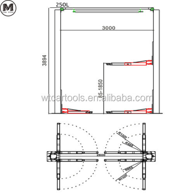 5000KGS 380v 2 Post Car Hoist Διπλός κύλινδρος υδραυλικός για SUV Μίνι λεωφορεία