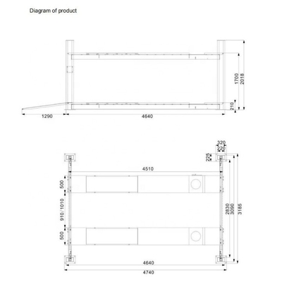 4500kgs Τέσσερις πόστες ανύψωσης αυτοκινήτου 1700mm ύψος ανύψωσης με ευθυγράμμιση τροχών