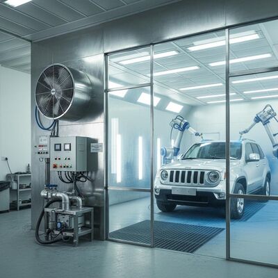 Θάλαμος Ψεκασμού Αυτοκινήτου με Ανεμιστήρα Εισαγωγής Αέρα Ευρωπαϊκού Τύπου 5.5KW, Βάση από Χάλυβα 300mm και Ρυθμιζόμενο Ύψος Πάγκου 40cm - 118cm